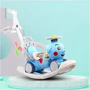 Children's Game Rocking Horse Multifunctional Rocking Horse Animal Scooter Children's Rocking Horse Toy Rocking Horse Toy with Push Handle Early Education Music Center Children Aged 1-6-blue