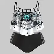 Women Bikini Sets Plus Size Abstract Butterfly Print Padded Tankini Two Piece Bathing Suits Beach Wear
