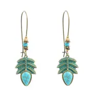4PCS Bohemian Blue Leaf Turquoise Tassel Earrings Vintage Beads Charming Pendant Earring Drop for Women