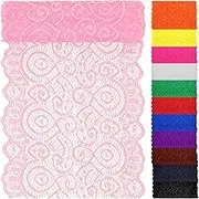 Swpeet 5 Yard by 7" Wide Pink Lace Fabric Stretch Elastic, Trim Lace Ribbon, Elastic Sewing Trim Ribbon for Garment, Headbands, Wedding Bouquet Making DIY Crafts