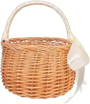 Cabilock Rustic Willow Flower Basket: Handwoven Decorative Wicker Rattan Flower Girl Basket With Handle For Outdoor Picnics Storage Wedding Decorations
