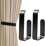 Black Curtain Holdbacks Plastics Self Adhesive Drapery Curtain Tiebacks Curtain Holders Curtain Hooks Window Treatment Holdbacks for Home Curtain Decor (Plastic black)