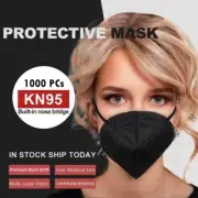 1000 PCs KN95 Face Mask 5 Layer Breathable Elastic Ear Loops Black Mask