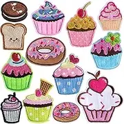 13 Pieces Cupcake Embroidered Patches，Colourful Iron on Patches for Clothing Jackets Bags, DIY Sweet Embroidery Patches Cute Sewing Craft Decoration (Style, One Size)