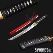 self-defense samurai tanto knife carbon steel japanese sword dark red scabbard