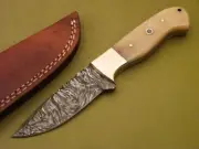 9" Damascus Skinner Twisted Steel Knife With Animal Horn Handle Full Tang