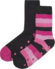 [Forever Dreaming] Pack of 4 Assorted Ladies Cosy Slipper Socks. Pink, Purple Stripe, Black/Pink, Purple/Pink. One Size 4-8 (EUR 37-42)