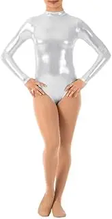 [IMEKIS] Women's Ballet Leotard Shiny Long Sleeve Bodysuit Wetlook Ballet Dance Leotard Gymnastics Leotard Bodysuit One-Piece Overall Jersey Tops Metallic Dancewear XS - 3XL