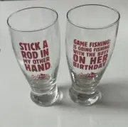 2 x mad keen funny fishing comes first glasses 312 ml new (to21
