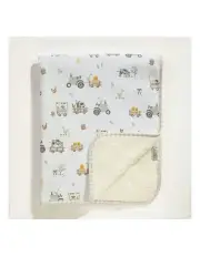 [LIVING TEXTILES] Tractor Ride Jersey Sherpa Blanket in White