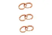 3 Pair 18k Rose Gold Huggie Hoop Square Hinged Sleeper Earrings Non-allergenic
