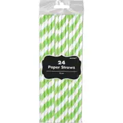 Kiwi Lime Green and White Striped Paper Straws (Pack of 24)