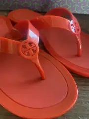 Tory Burch Logo Jelly Thong 7 Seven Masai Red Sandal Flip Flop Authentic NIB