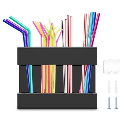 Reusable Glass Straw Storage Container Wall Mounted Acrylic Kitchen Straw·Holder