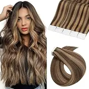 Benehair Remy Tape in Hair Extensions Human Hair Medium Brown&Dark Blonde Seamless Skin Weft Tape in Real Human Hair Extensions Straight Hair 18 Inch 50g #4P27 20 pcs