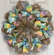 Easter Pastel Ribbon Wreath Handmade Deco Mesh
