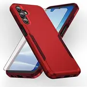 [Asuwish] Phone Case for Samsung Galaxy A15 5G/4G with Tempered Glass Screen Protector Cover and Slim Thin Hybrid Full Body Protective Mobile Dual Layer Back Cell Accessories A 15 G5 15A Women Men Red