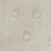 Cream Peacock Feather Finch Linen Damask Jacquard Fabric By The Yard