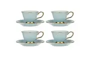 4x Ashdene New Bone China Ripple Cup & Saucer Set Tea Coffee Mug Powder Blue