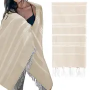 Cotton Turkish Beach Towels Quick Dry Towel for Bathing Swimming Travel - Light Brown