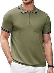 Vssjavun Mens Polo Shirt Casual Knit Short Sleeve Shirt Slim Fit Zip Golf T-Shirt