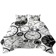 Black and White Clocks Coverlet