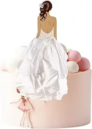 1Pc Woman Back Silk Gauze Skirt Wedding Cake Toppers Girl Happy Birthday Cake Toppers Bride to Be Cake Decorating Supplies Cupcake Topper Bachelorette Party Decorations White