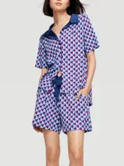 NEW PETER ALEXANDER BLUE TILE SHIRT TOP & SHORTS PJ SET SMALL S RRP$139.90