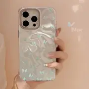 Silver Blue Butterfly Back Cover For iPhone 16 15 14 13 12 11 Pro Max Plus Case