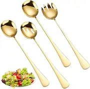 Salad Servers Stainless Steel Set of 4, Salad Servers Set with Fork and Spoons, 28 x 5.5 cm, Salad Spoon Serving Cutlery for Kitchen, Dining Room, Family Camping and Picnic (Gold)