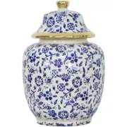 Blue and White Porcelain Ginger Jar with Lid, Modern Home Decor (small)