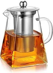 CNGLASS Glass Teapot with Infuser,900ml Clear Glass Tea Kettle with Removable Stainless Steel Strainer,Stovetop Safe Glass Teapot for Blooming and Loose Leaf Tea