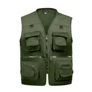 Men's Summer Fishing Vest Multi Pockets Casual Vests Large Army Green