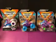 Set Of 3 Monster Jam Sparkle Smash 1/64 Series 19, 33, 39 Blue Pink White Tires!