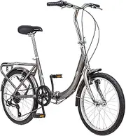 Schwinn Loop Adult Folding Bike for Men and Women, 20-inch Wheels, 7-Speed Drivetrain, Rear Cargo Rack, Carrying Bag, Silver
