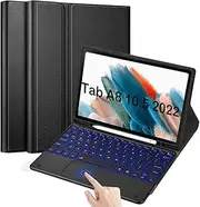 Backlit Touchpad Keyboard Case for Galaxy Tab A8 10.5" 2021 Model SM-X200/X205/X207, PU Leather Stand Cover with Magnetically Detachable Wireless Bluetooth Keyboard for Tab A8 10.5", Black