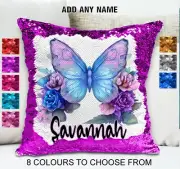 Butterfly Cushion Cover Sequin Reversible Pillow Cover Personalised