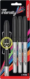 BIC 972866 Intensity Permanent Fine Point Markers - Pack of 3 – Low Odour, Non Toxic, Snap Lock Cap, Non Slip Grip - Black