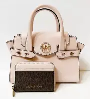 MICHAEL KORS CARMEN SMALL MINI FLAP SHOULDER CROSSBODY BAG + WALLET SET PINK