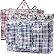 3Pcs Extra Large Laundry Bags, Strong Moving Bags with Zippers Carrying Handles, Heavy Duty Checkered Packing Bags, Reusable Store Zip Bag for Laundry Moving House Shopping Storage (80cm x 60cm)