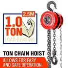 Chain Hoist 1T Block and Tackle Load Crane 2.5M Lifting Pulley Sling Tool