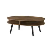 Minere Wooden Oval Coffee Table W/ Open Shelf - Walnut/Black