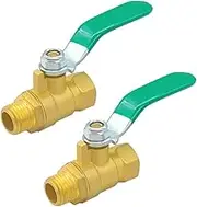 Hooshing 2PCS 1/4" Brass Ball Valve Shut Off Switch Air Compressor Valve 1/4 Inch NPT Male and Female Pipe Fitting