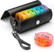 Lertenys 2 times a day, AM PM large daily pill box with PU leather case, travel-friendly, round pill box, 7 day pill box