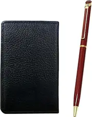 [タキザワ] MEIB-WD002-R Grain Cowhide Black Business Card Holder Epoxy Rotating Ballpoint Pen Set, Red
