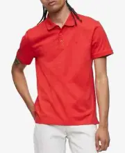 Calvin Klein Men's Regular-Fit Smooth Cotton Monogram Logo Polo Shirt,Red, S.