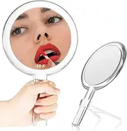 MILEDUO Hand Mirror, Double Sided Handheld Mirror with Stand 1X/10X Magnifying Makeup Mirror for Handheld, Table and Travel Makeup