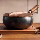 9.45'' Iron Wok Induction Cooker Wood Lid Cooking Wok for Home Hotel Kitchen