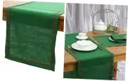 100% Linen Table Runner 15 x 72 Inch Washable Striped Border Tablerunner Green