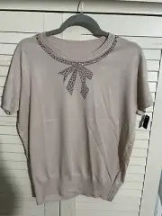 Women nude top with sparkle bowtie detail- short sleeve-M2042